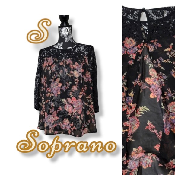 Soprano Floral Lace flowy blouse boho top S - Picture 1 of 11